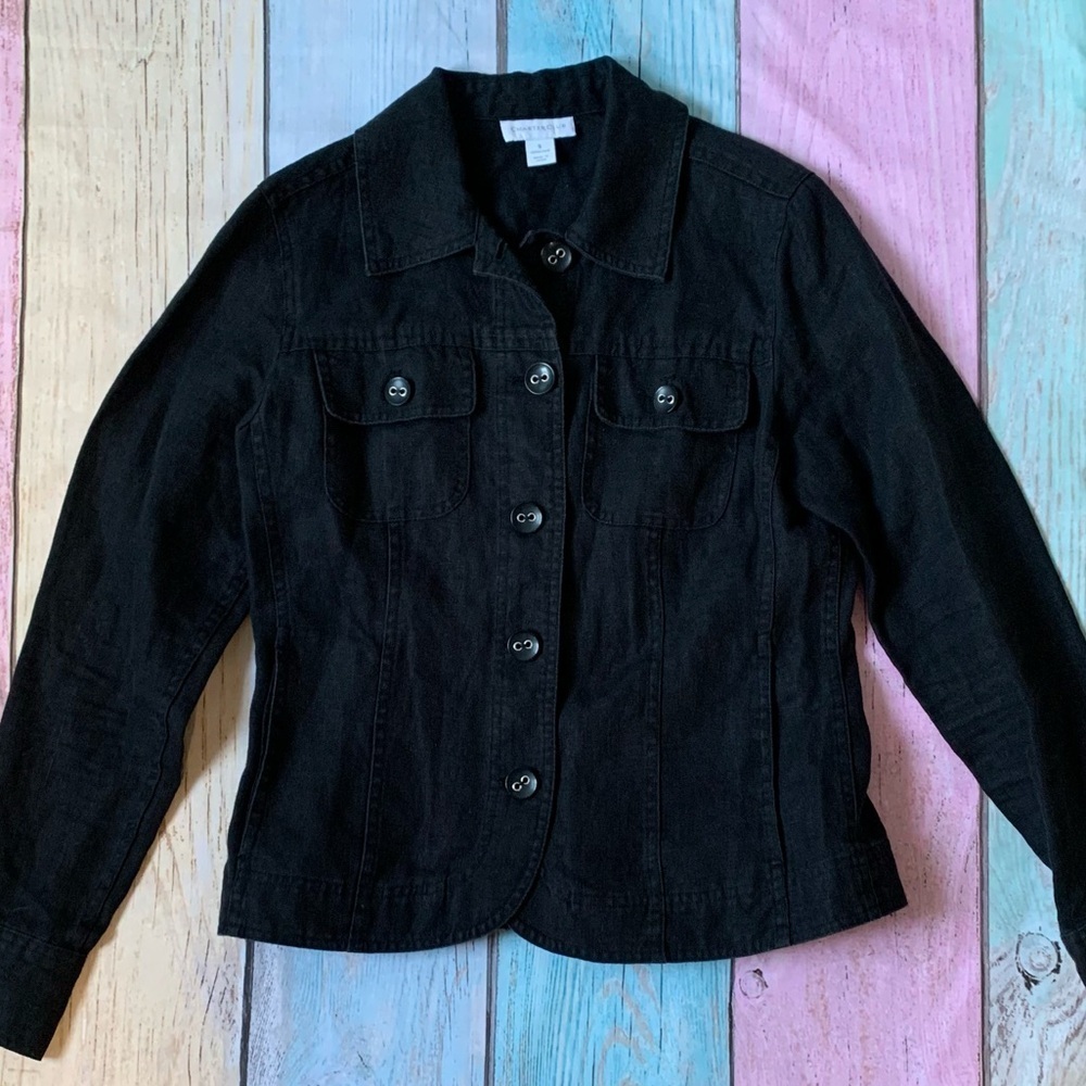 Charter Club Black 100% linen Jacket with Classic Design - Picture 2 of 7